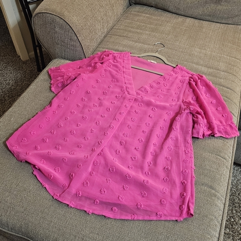 Jodifl Pink Textured Casual Lined Boho Colorful Oversized Top Size Small - Picture 2 of 6